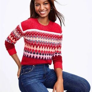 LOFT - Women's Red Fair Isle Sweater XS